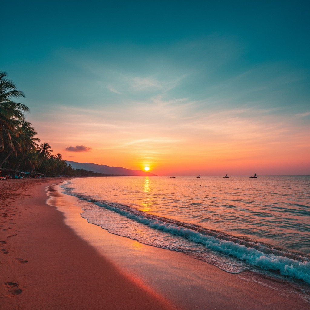 atardecer en la playa con el cielo turquesa
