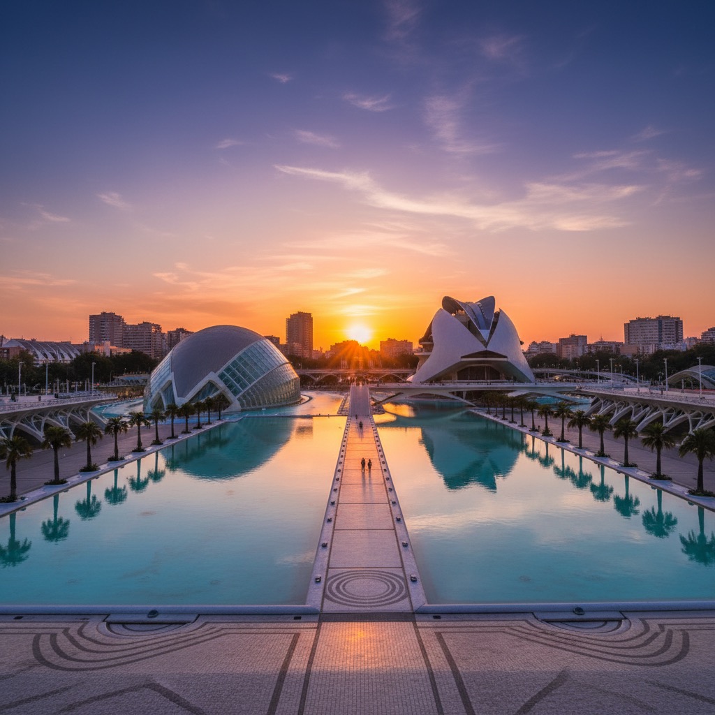 Un atarcedecer en la cuidad de la ciencias de Valencia